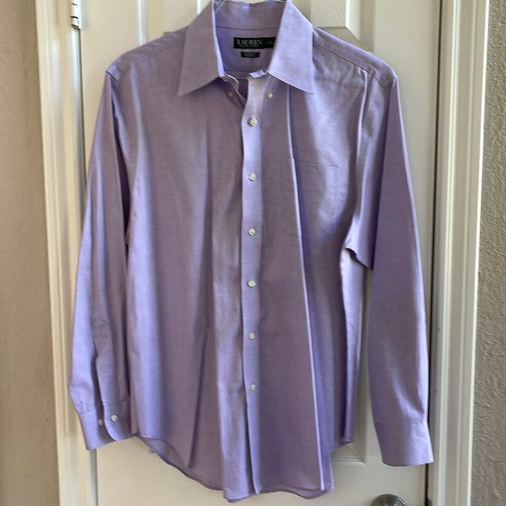 Lauren Ralph Lauren Classic Fit Dress Shirt 16.5 34/35 Lavender Non‑Iron Cotton